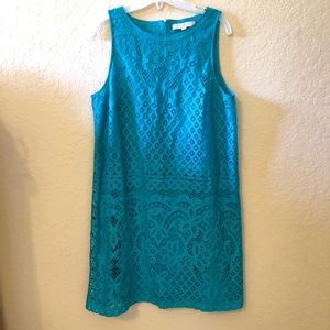 Loft Teal green sleeveless lace dress